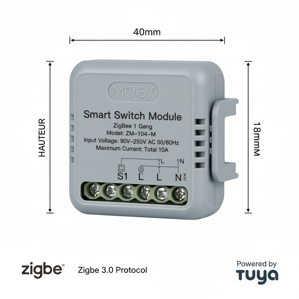 Dimensions module switch Moes ZigBee