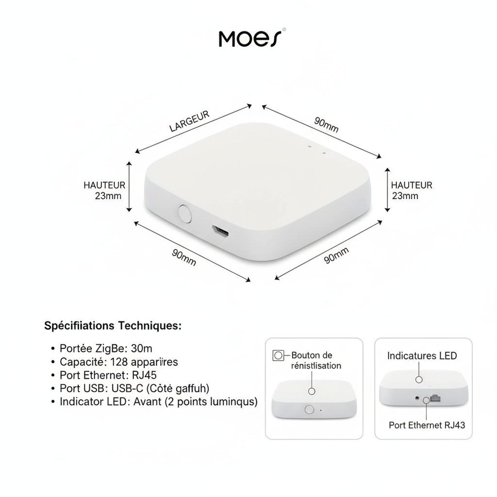 Dimensions passerelle ZigBee Moes